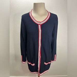 Talbots Dark Navy Textured Tipped Cardigan - Size Large